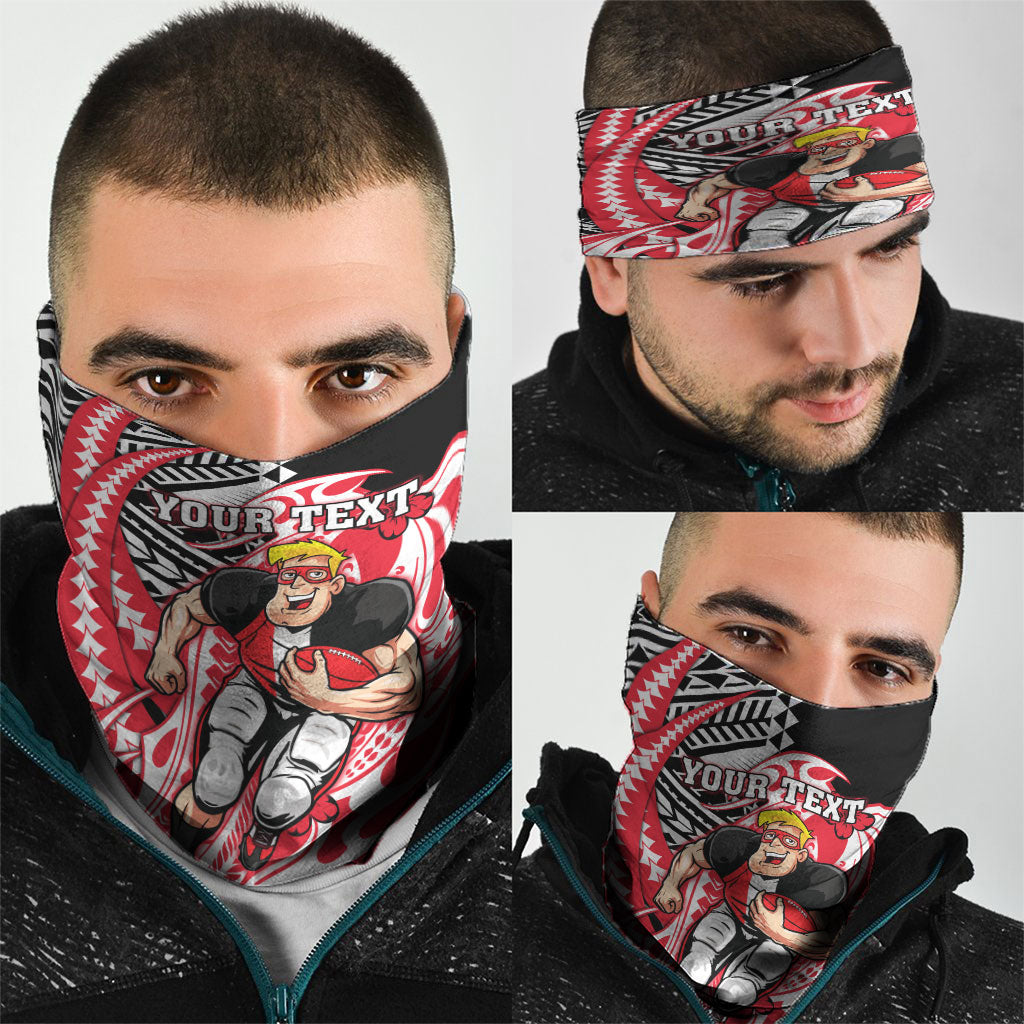 Personalized St Kilda Saints Neck Gaiter Polynesian Tribal Saint Mascot With Hibiscus Floral Art