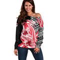 Personalized St Kilda Saints Off Shoulder Sweater Polynesian Tribal Saint Mascot With Hibiscus Floral Art