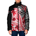 Personalized St Kilda Saints Padded Jacket Polynesian Tribal Saint Mascot With Hibiscus Floral Art