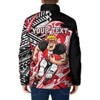 Personalized St Kilda Saints Padded Jacket Polynesian Tribal Saint Mascot With Hibiscus Floral Art