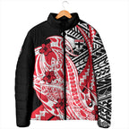 Personalized St Kilda Saints Padded Jacket Polynesian Tribal Saint Mascot With Hibiscus Floral Art
