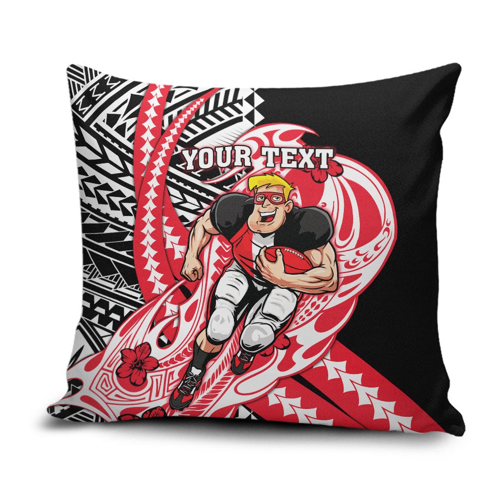 Personalized St Kilda Saints Pillow Cover Polynesian Tribal Saint Mascot With Hibiscus Floral Art
