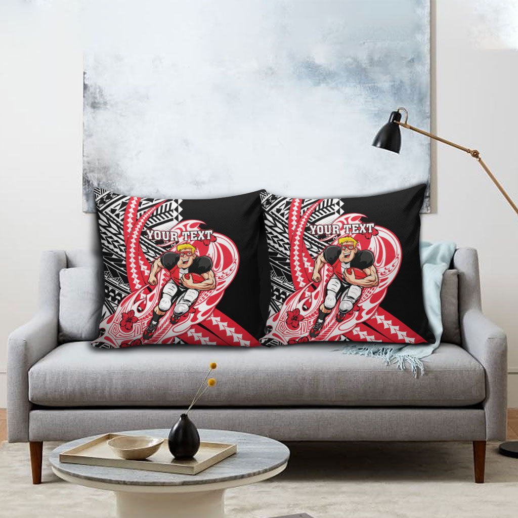 Personalized St Kilda Saints Pillow Cover Polynesian Tribal Saint Mascot With Hibiscus Floral Art