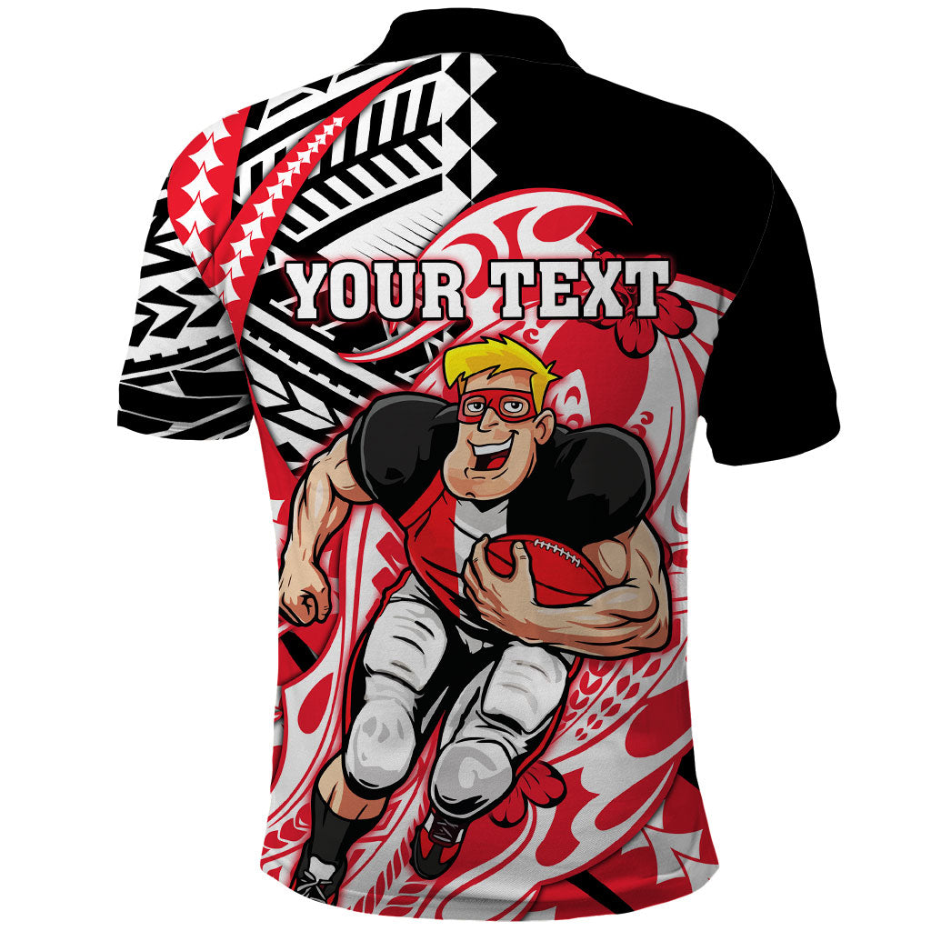 Personalized St Kilda Saints Polo Shirt Polynesian Tribal Saint Mascot With Hibiscus Floral Art