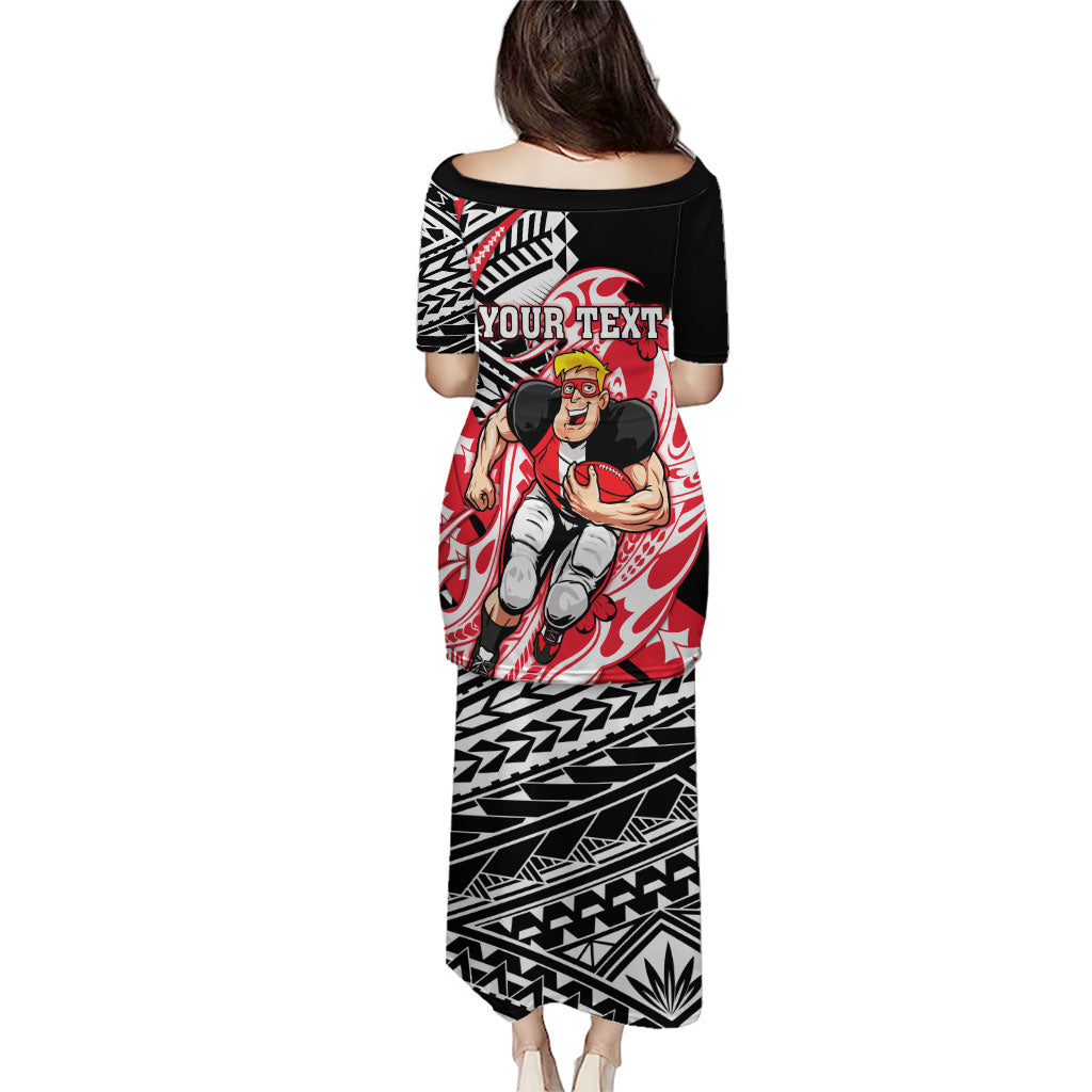 Personalized St Kilda Saints Puletasi Polynesian Tribal Saint Mascot With Hibiscus Floral Art