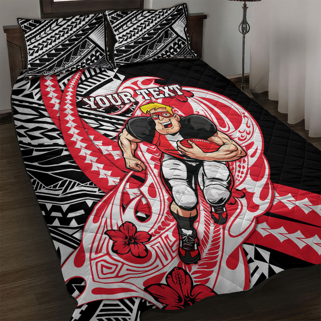 Personalized St Kilda Saints Quilt Bed Set Polynesian Tribal Saint Mascot With Hibiscus Floral Art