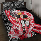 Personalized St Kilda Saints Quilt Bed Set Polynesian Tribal Saint Mascot With Hibiscus Floral Art