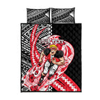 Personalized St Kilda Saints Quilt Bed Set Polynesian Tribal Saint Mascot With Hibiscus Floral Art