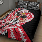 Personalized St Kilda Saints Quilt Bed Set Polynesian Tribal Saint Mascot With Hibiscus Floral Art