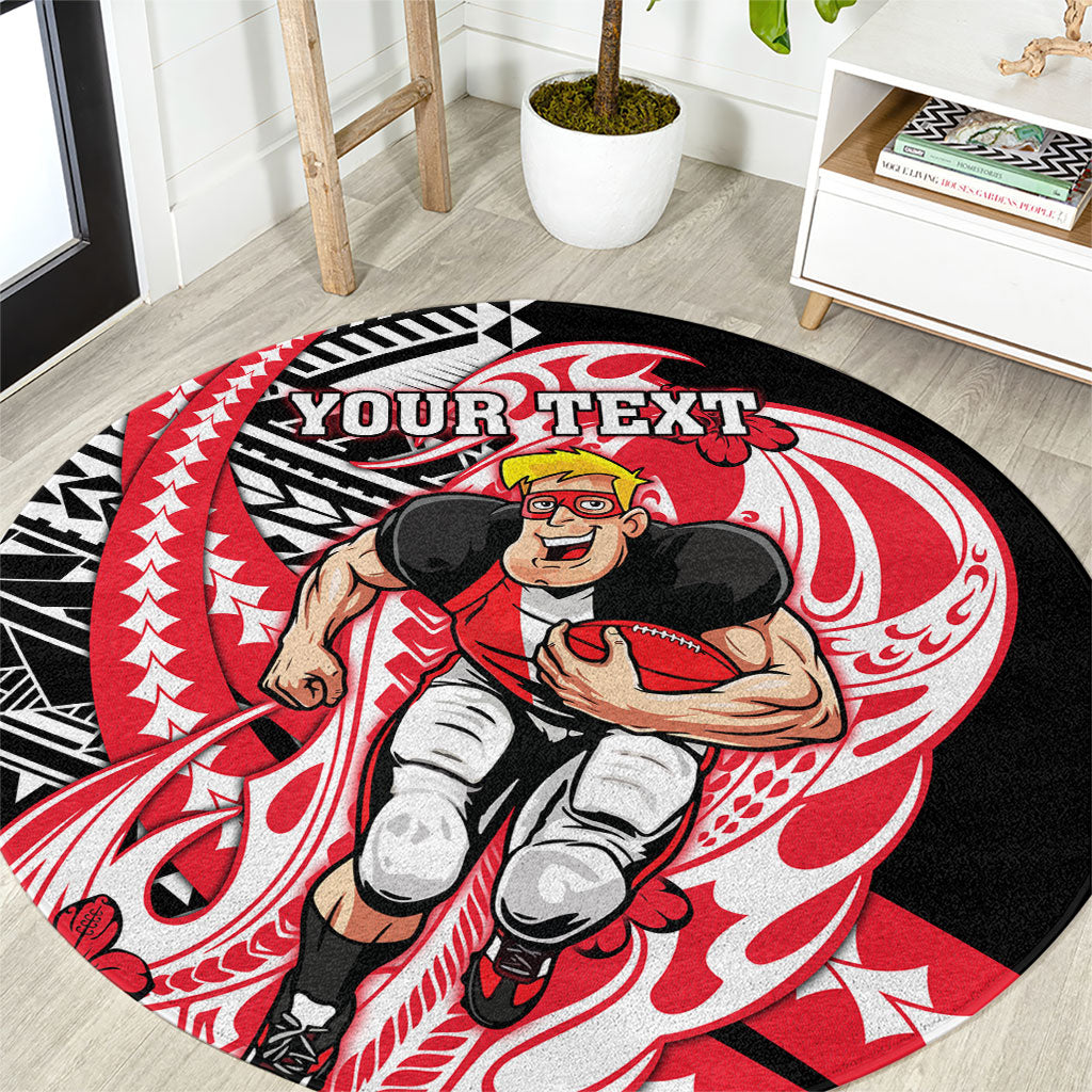 Personalized St Kilda Saints Round Carpet Polynesian Tribal Saint Mascot With Hibiscus Floral Art