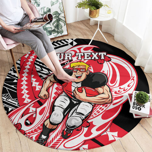 Personalized St Kilda Saints Round Carpet Polynesian Tribal Saint Mascot With Hibiscus Floral Art
