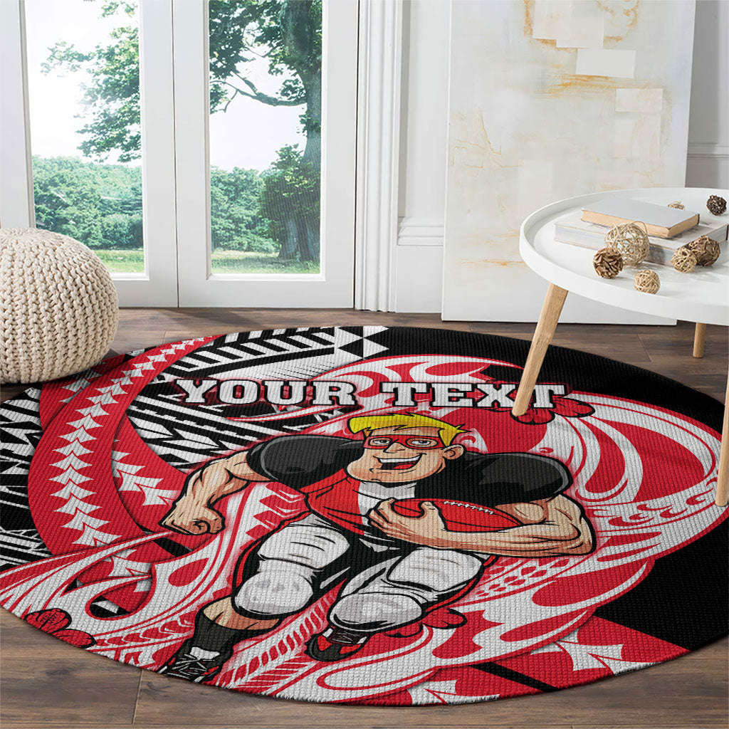 Personalized St Kilda Saints Round Carpet Polynesian Tribal Saint Mascot With Hibiscus Floral Art
