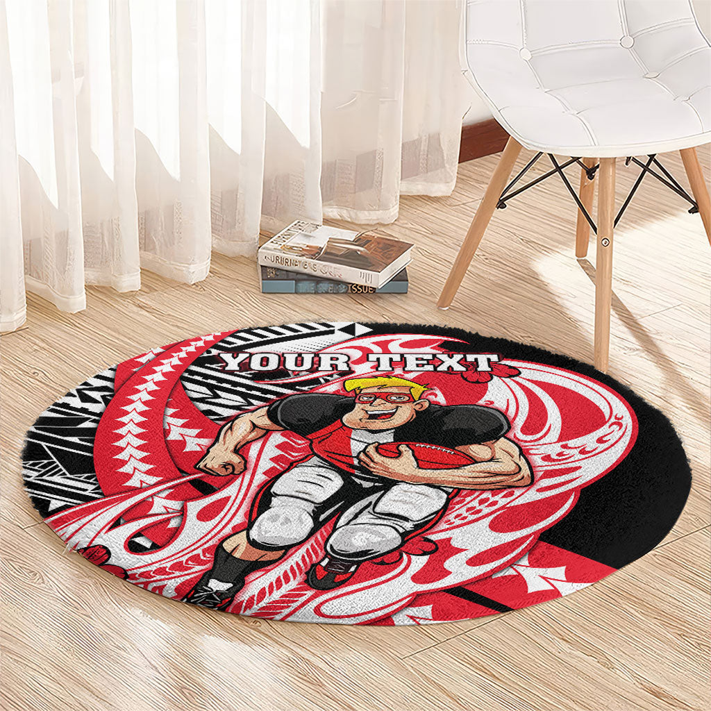 Personalized St Kilda Saints Round Carpet Polynesian Tribal Saint Mascot With Hibiscus Floral Art