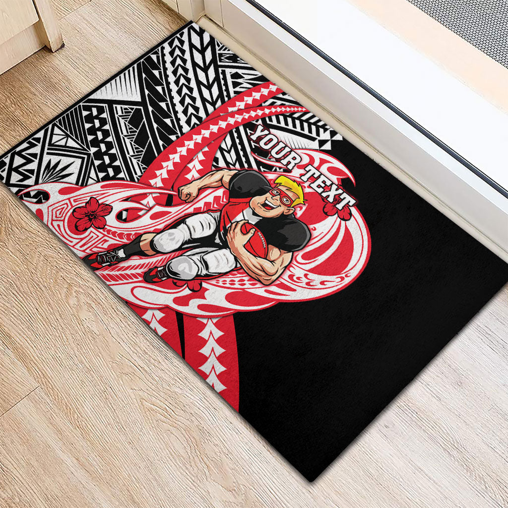 Personalized St Kilda Saints Rubber Doormat Polynesian Tribal Saint Mascot With Hibiscus Floral Art