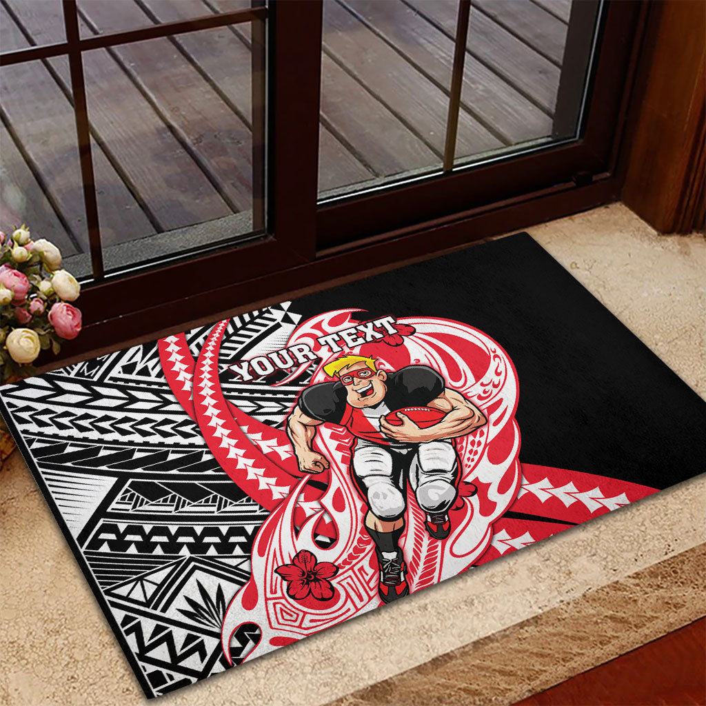 Personalized St Kilda Saints Rubber Doormat Polynesian Tribal Saint Mascot With Hibiscus Floral Art