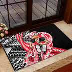 Personalized St Kilda Saints Rubber Doormat Polynesian Tribal Saint Mascot With Hibiscus Floral Art