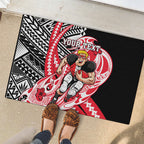 Personalized St Kilda Saints Rubber Doormat Polynesian Tribal Saint Mascot With Hibiscus Floral Art