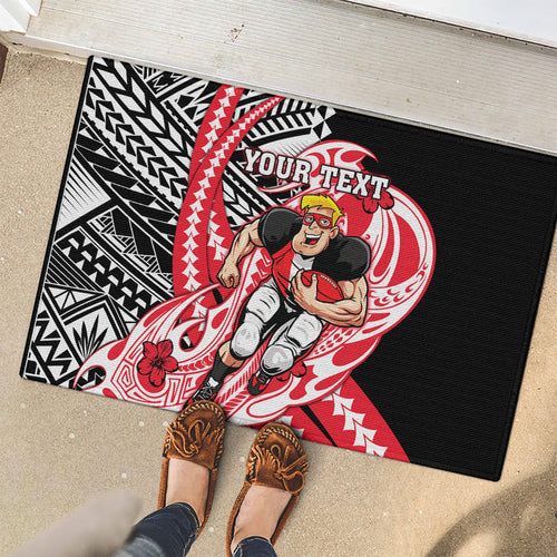 Personalized St Kilda Saints Rubber Doormat Polynesian Tribal Saint Mascot With Hibiscus Floral Art