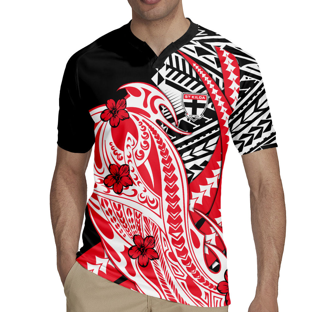 Personalized St Kilda Saints Rugby Jersey Polynesian Tribal Saint Mascot With Hibiscus Floral Art