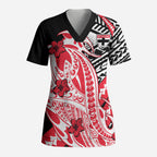 Personalized St Kilda Saints Scrub Top Polynesian Tribal Saint Mascot With Hibiscus Floral Art