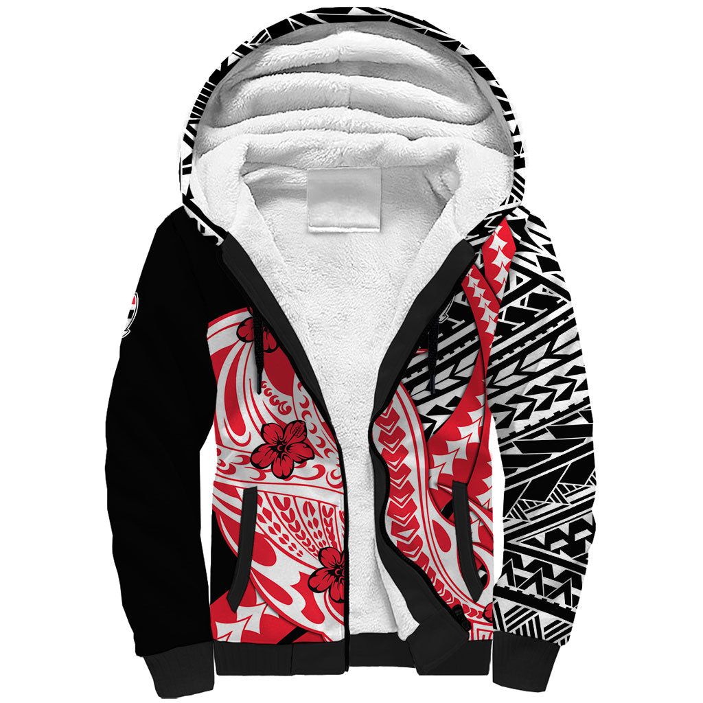 Personalized St Kilda Saints Sherpa Hoodie Polynesian Tribal Saint Mascot With Hibiscus Floral Art