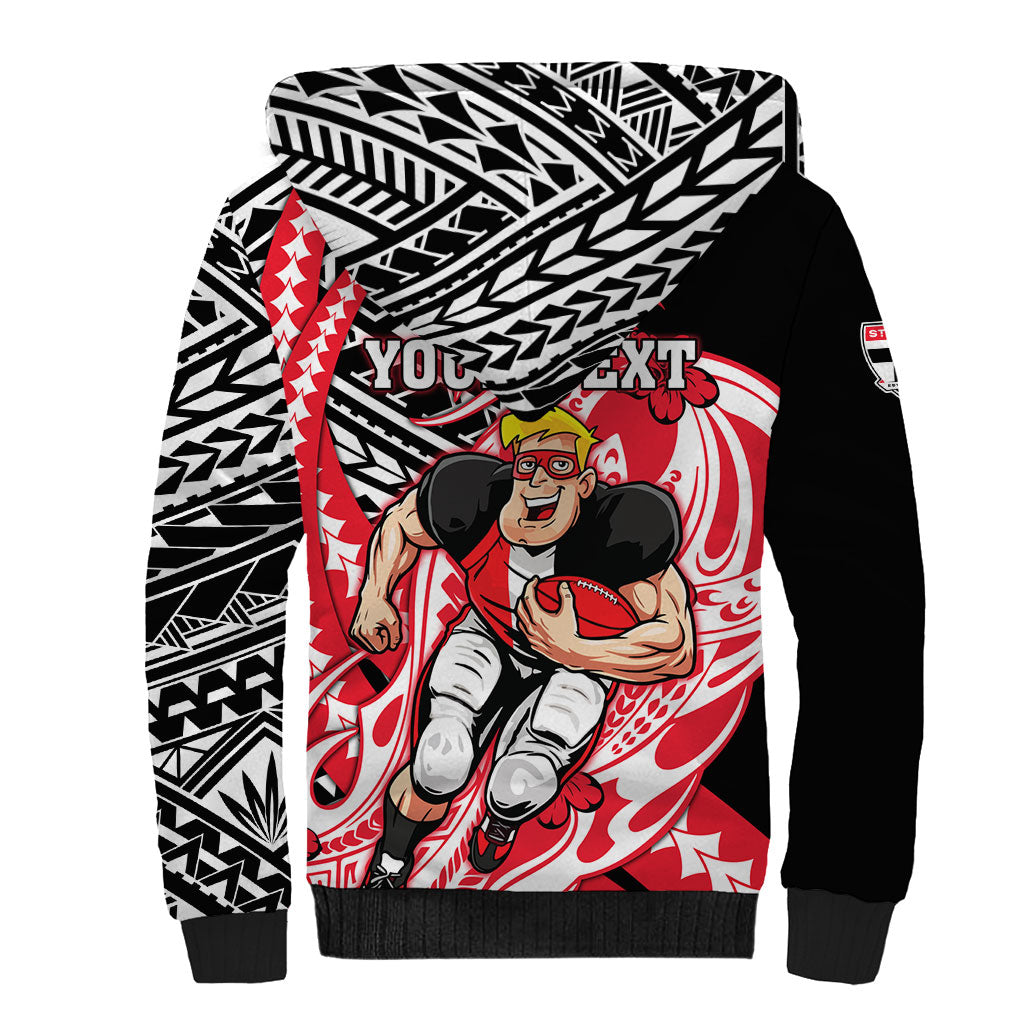 Personalized St Kilda Saints Sherpa Hoodie Polynesian Tribal Saint Mascot With Hibiscus Floral Art