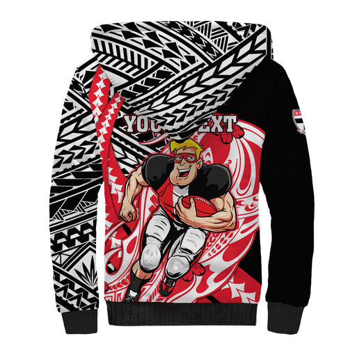 Personalized St Kilda Saints Sherpa Hoodie Polynesian Tribal Saint Mascot With Hibiscus Floral Art