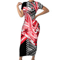 Personalized St Kilda Saints Short Sleeve Bodycon Dress Polynesian Tribal Saint Mascot With Hibiscus Floral Art