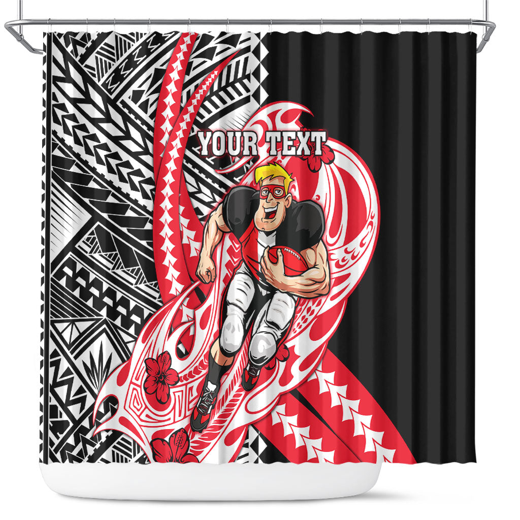 Personalized St Kilda Saints Shower Curtain Polynesian Tribal Saint Mascot With Hibiscus Floral Art
