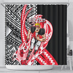 Personalized St Kilda Saints Shower Curtain Polynesian Tribal Saint Mascot With Hibiscus Floral Art
