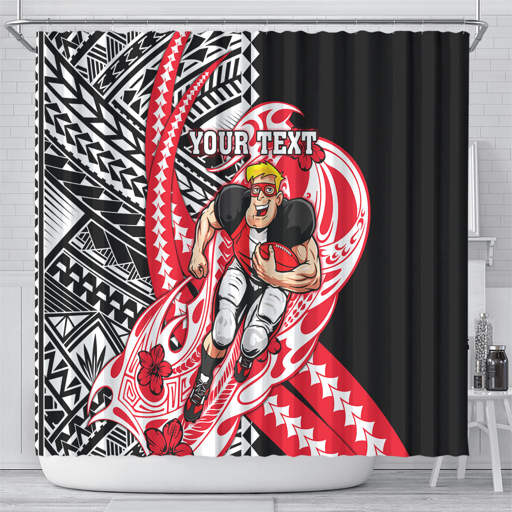 Personalized St Kilda Saints Shower Curtain Polynesian Tribal Saint Mascot With Hibiscus Floral Art