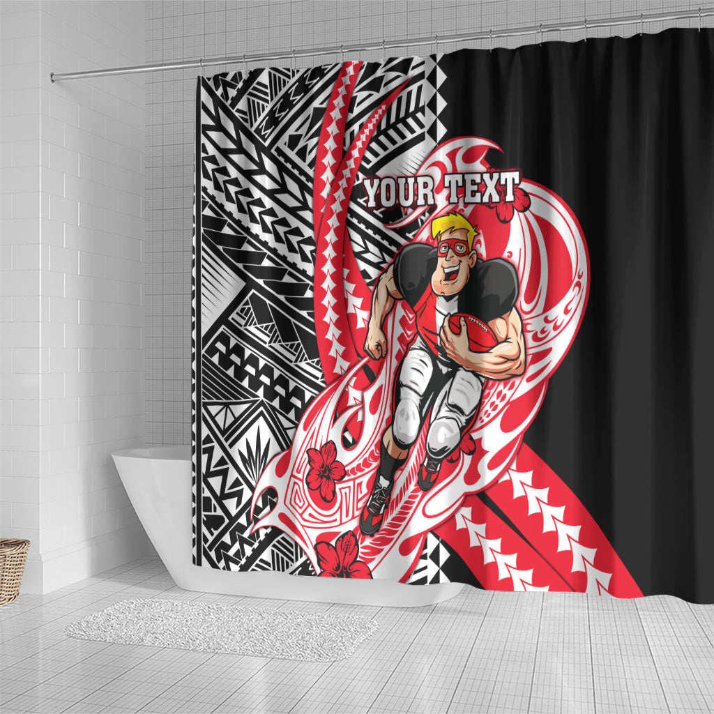 Personalized St Kilda Saints Shower Curtain Polynesian Tribal Saint Mascot With Hibiscus Floral Art
