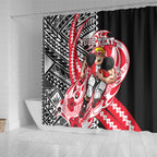 Personalized St Kilda Saints Shower Curtain Polynesian Tribal Saint Mascot With Hibiscus Floral Art