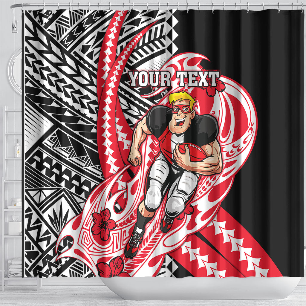 Personalized St Kilda Saints Shower Curtain Polynesian Tribal Saint Mascot With Hibiscus Floral Art