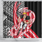 Personalized St Kilda Saints Shower Curtain Polynesian Tribal Saint Mascot With Hibiscus Floral Art