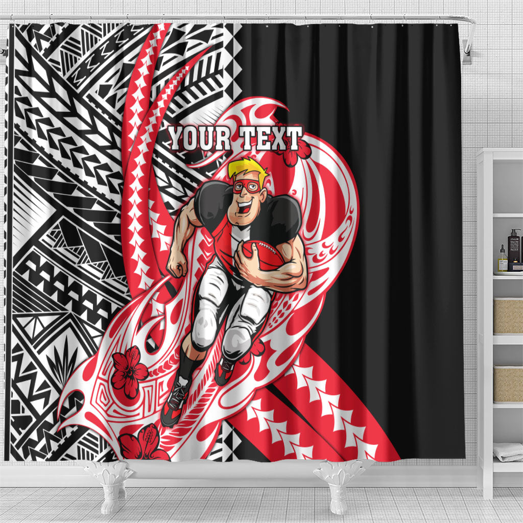 Personalized St Kilda Saints Shower Curtain Polynesian Tribal Saint Mascot With Hibiscus Floral Art