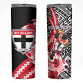 Personalized St Kilda Saints Skinny Tumbler Polynesian Tribal Saint Mascot With Hibiscus Floral Art