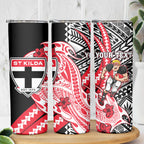 Personalized St Kilda Saints Skinny Tumbler Polynesian Tribal Saint Mascot With Hibiscus Floral Art