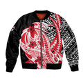 Personalized St Kilda Saints Sleeve Zip Bomber Jacket Polynesian Tribal Saint Mascot With Hibiscus Floral Art