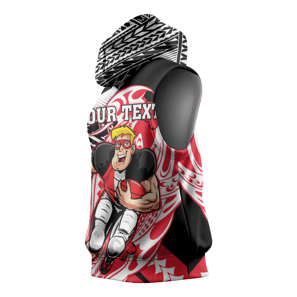 Personalized St Kilda Saints Sleeveless Hoodie Polynesian Tribal Saint Mascot With Hibiscus Floral Art