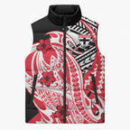 Personalized St Kilda Saints Sleeveless Puffer Jacket Polynesian Tribal Saint Mascot With Hibiscus Floral Art