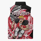 Personalized St Kilda Saints Sleeveless Puffer Jacket Polynesian Tribal Saint Mascot With Hibiscus Floral Art