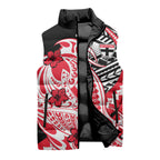 Personalized St Kilda Saints Sleeveless Puffer Jacket Polynesian Tribal Saint Mascot With Hibiscus Floral Art
