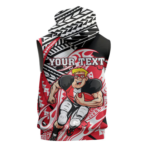 Personalized St Kilda Saints Sleeveless Zip Hoodie Polynesian Tribal Saint Mascot With Hibiscus Floral Art