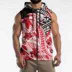 Personalized St Kilda Saints Sleeveless Zip Hoodie Polynesian Tribal Saint Mascot With Hibiscus Floral Art