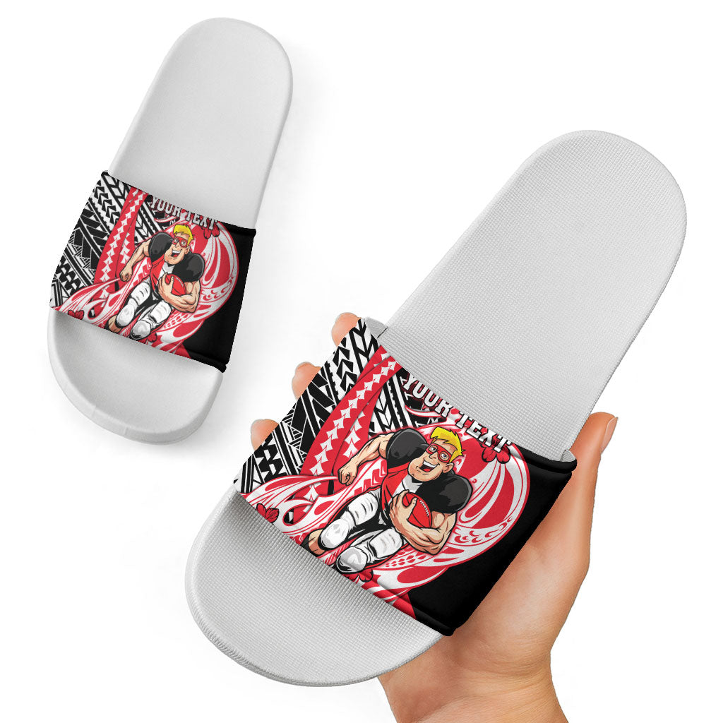Personalized St Kilda Saints Slide Sandals Polynesian Tribal Saint Mascot With Hibiscus Floral Art