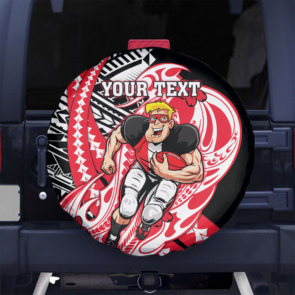 Personalized St Kilda Saints Spare Tire Cover Polynesian Tribal Saint Mascot With Hibiscus Floral Art