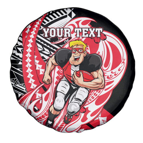Personalized St Kilda Saints Spare Tire Cover Polynesian Tribal Saint Mascot With Hibiscus Floral Art
