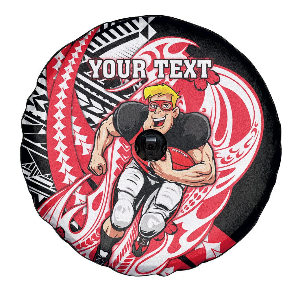 Personalized St Kilda Saints Spare Tire Cover Polynesian Tribal Saint Mascot With Hibiscus Floral Art
