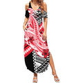 Personalized St Kilda Saints Summer Maxi Dress Polynesian Tribal Saint Mascot With Hibiscus Floral Art